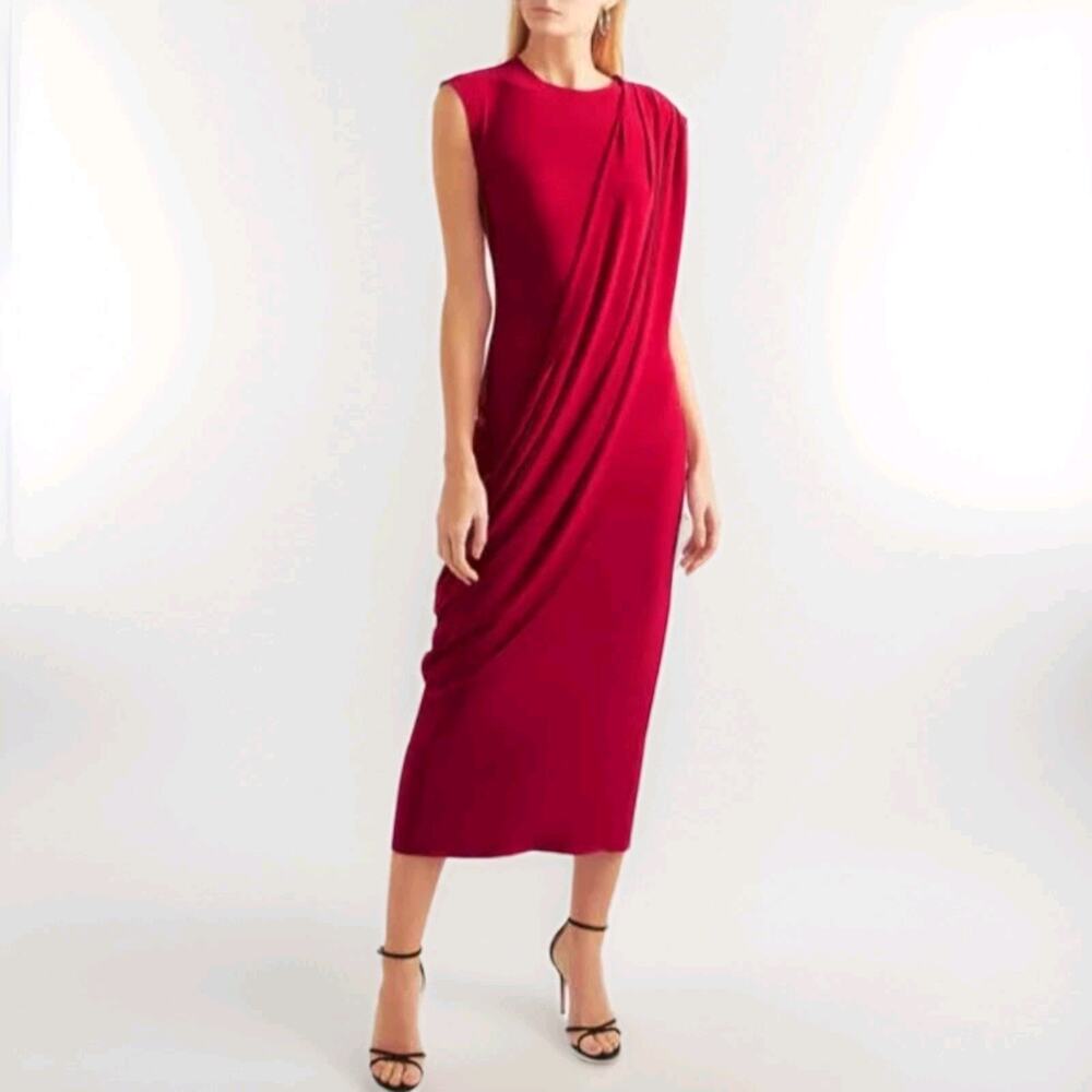 Norma Kamali Revolve Womens S Formal Gown Red Draped Dress Long Party Christmas